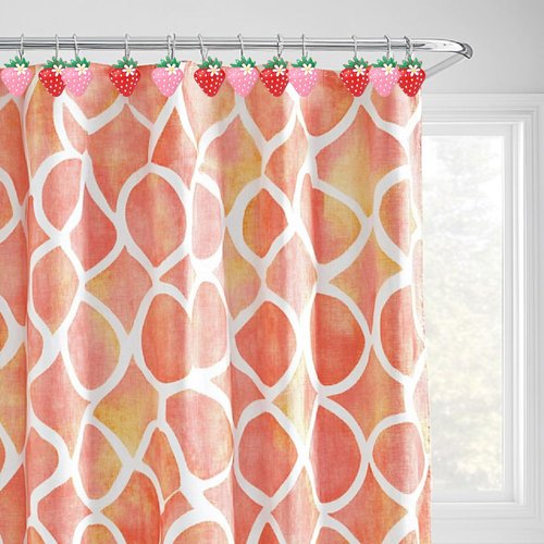 Whaline 12Pcs Strawberry Daisy Shower Curtain Hooks Red Pink Strawberry Summer Shower Rod Rings Decorative Resin Curtain Hanger Hooks for Living Room Bedroom Bathroom Decor
