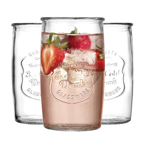 Glaver's Set of 8 Highball Glass Cups 20 OZ Stemless Tall Drinking Glasses For Everyday Use, Vintage Ice Cold Logo Tumbler Glassware for Bar, Juice, Cocktails, Beer, Water glasses.