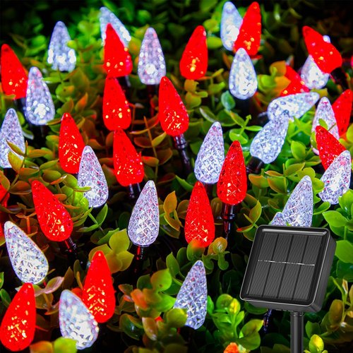 Brightown Solar C6 Strawberry String Lights - 22.64ft, 50 LEDs, Red & White | Outdoor Christmas Decor