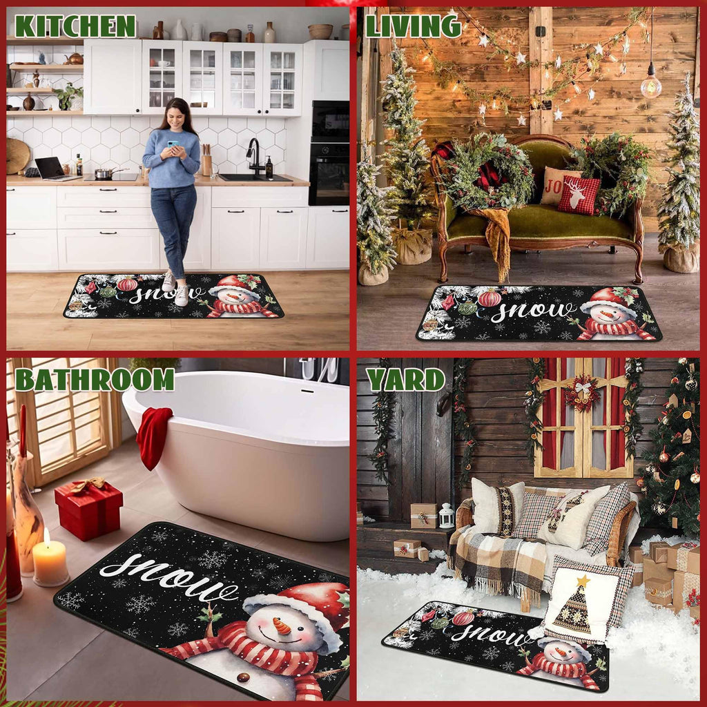 Yovirinto Red Buffalo Plaid Snowflake Christmas Kitchen Rugs and Mats Set of 2, Winter Home Decor Low-Profile Floor Mat Decorations for Home Kitchen 17"x47"+17"x30"