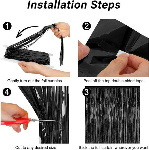 2026 Graduation Party Decorations | 2 Pack Black Backdrop with Metallic Fringe Tinsel Curtains - 3.28 FT x 7.05 FT