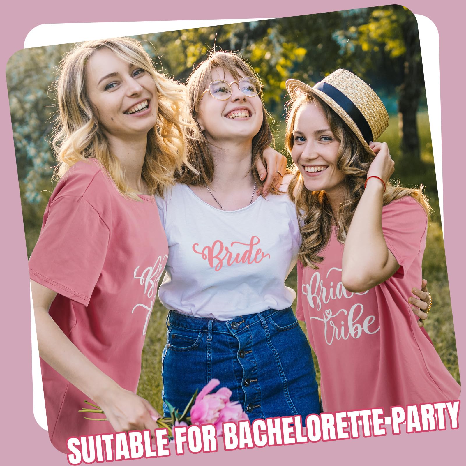 Leumoi 7 Pcs Bachelorette Party Bridal Shirts Bridesmaid Shits for Women 1 White Bride Shirt and 6 Pink Bridesmaid T-Shirt Bridal Parties Matching Set Bulk for Wedding Shower Bride Gift