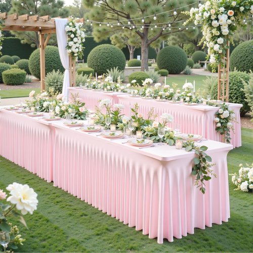 gogoparti 2 Pack Spandex Pink Fitted Table Cloth for 8ft Rectangle Tables Pink Stretch Tablecloth Table Covers Skirt Banquet Tablecloths Wrinkle Free Tablecloth for Parties Wedding