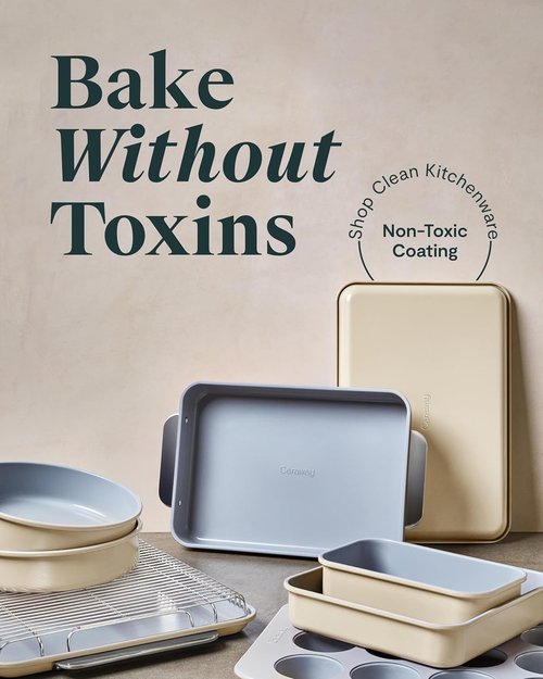 Caraway Nonstick Baking Pan Set - 2x 9" x 6.5" & 1x 9" x 13" - Non-Toxic, PTFE & PFOA Free - Slate Aluminized Steel for Casseroles & Lasagna