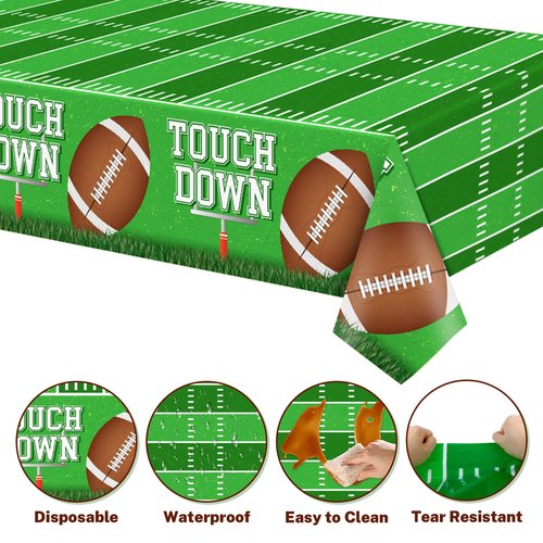 Tifeson Football Party Decorations, 3 Pack Disposable Football Tablecloth 54 X 108Inch Plastic Field Touchdown Table Cover for Game Day Birthday Tailgate Party Supplies