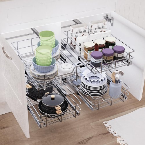 Pull Out Cabinet Organizer 20" W X 22" D, Slide Out Drawers For Kitchen Organizers and Storage, Pull Out Drawers For Cabinets Capacity Heavy Duty Caddy, Cabinet Shelves Chrome-Plated, Bathroom Pantry