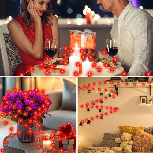 chzk Valentine’s Day Red Heart Fairy String Lights 16FT 50 LEDs Valentine's Day Lights Battery Powered Mother Day Decor (1, Red)