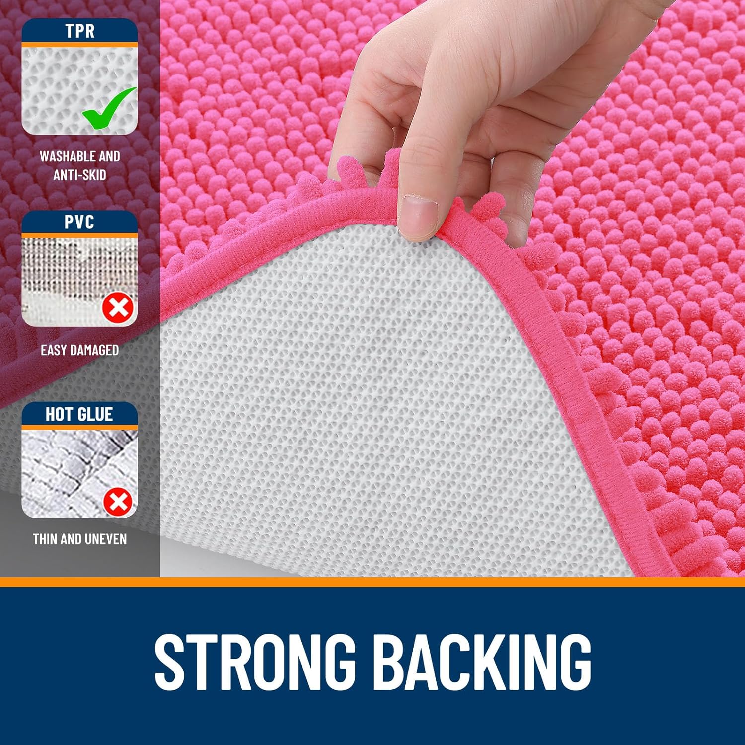 OLANLY Bathroom Runner Rugs - Soft Absorbent Chenille Bath Mats | Quick Dry, Machine Washable, 47x24, Hot Pink