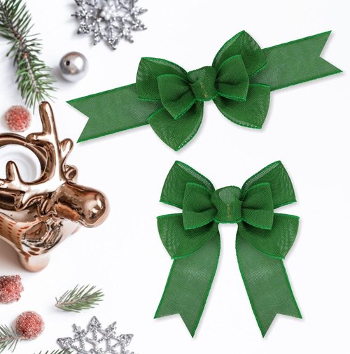 Meseey Emerald Green Wired Ribbon - Handmade Burlap Bows for Wreaths & Gift Wrapping | 2 Pcs Set