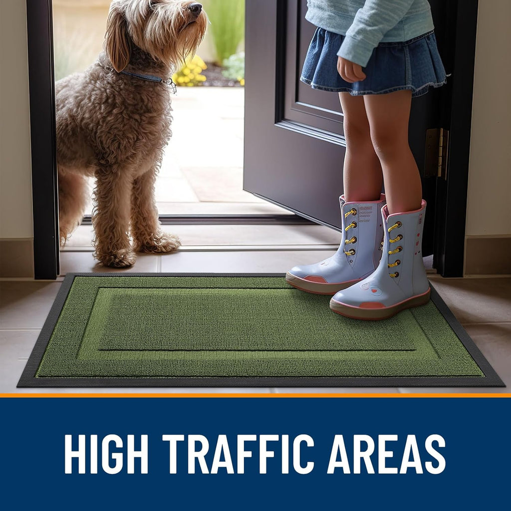 OLANLY Indoor Outdoor Front Door Mat - Waterproof All-Weather Doormat, Easy Clean, 71x23, Classic Green