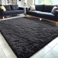 OLANLY Large 5x8 Machine Washable Area Rug - Soft Fluffy Shaggy Carpet for Living Room & Bedroom | Black