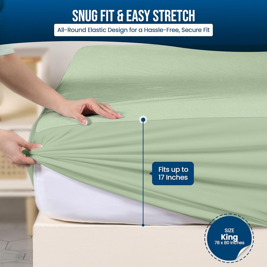 Utopia Bedding Waterproof King Size Mattress Protector - Premium 200 GSM Terry Cover, Soft & Breathable, Fitted Sheet Style with 17" Deep Pockets (Sage)