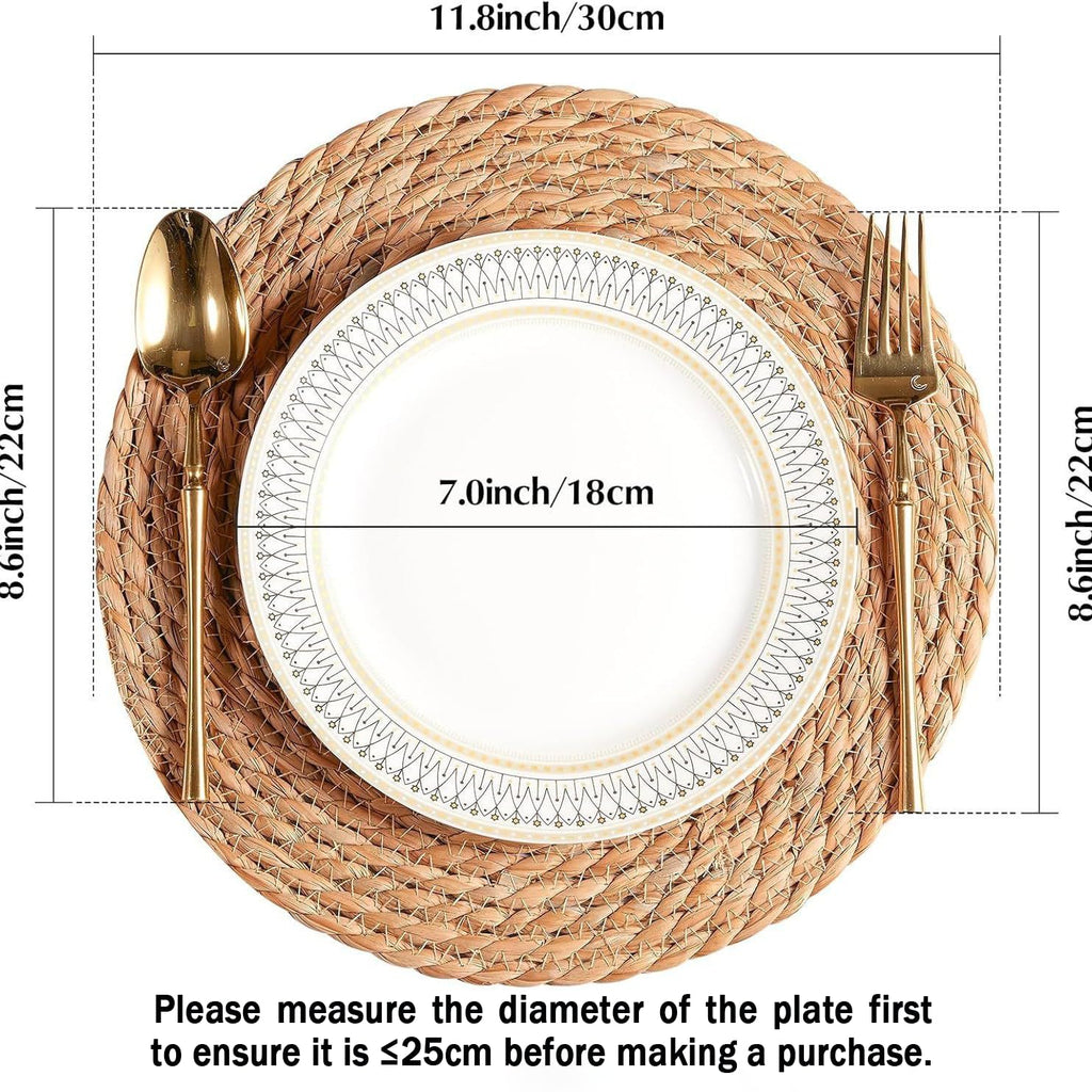 Handmade Heat Resistant 12" Round Woven Placemats Set of 12, Wicker Boho No Chemical Natural Water Hyacinth Place Mats, Farmhouse Table Mats for Kitchen Dining Table,Home Decorations,Wedding