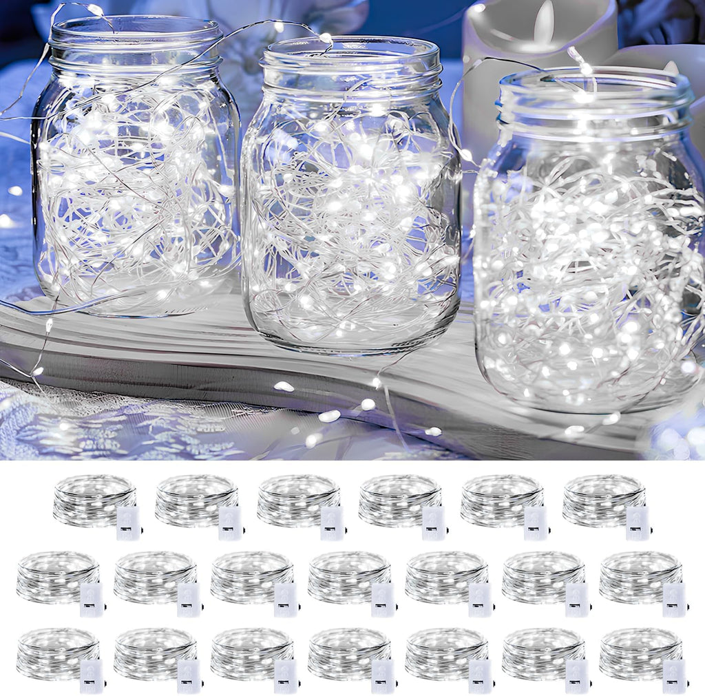 Skiennix 20 Pack LED Fairy Lights - 7FT Waterproof Mini Twinkle String Lights for Christmas & Parties | Cool White