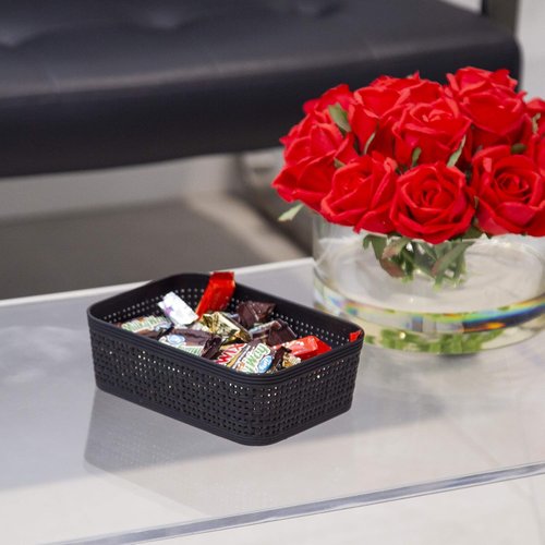 BINO Woven Plastic Basket - Stylish Space-Saving Storage | XS Black, 5-Pack | Jute Collection