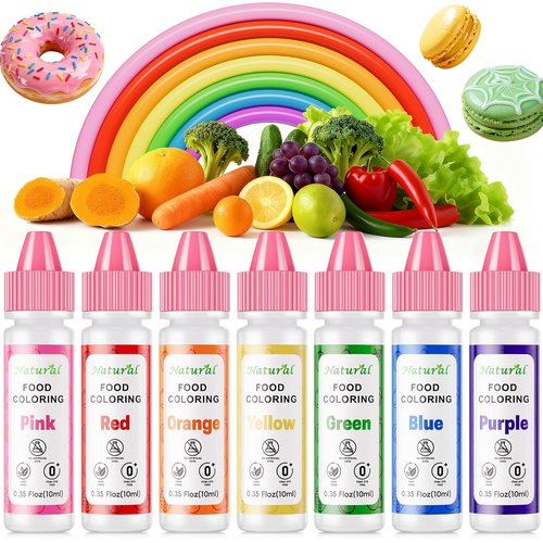 Natural Food Coloring Set by [Brand Name] - 7 Vibrant Colors, FD&C Dye-Free, Perfect for Baking & Decorating | 10ml Bottles