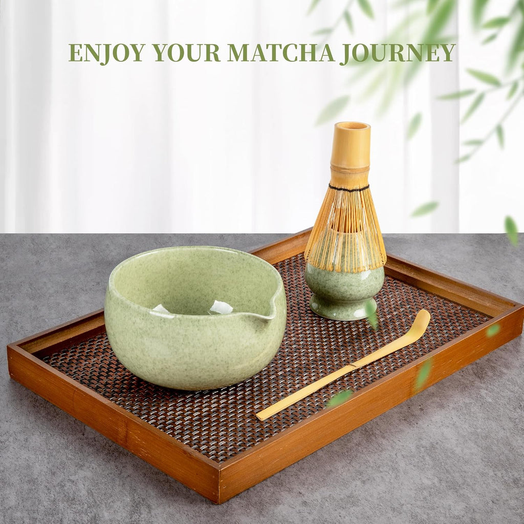 YIBO Matcha Whisk Set - Complete Ceramic Matcha Making Kit with Bamboo Whisk, Bowl & Tools | Mottled Green