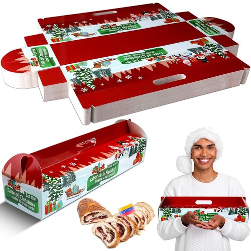 Cholemy 50 Pcs Christmas Ham Bread Boxes Containers 18" x 4.75" x 3" Paperboard Baking Bakery Box Bags for Homemade Bread Holiday Packaging Gift Giving with Handle (Non Window)