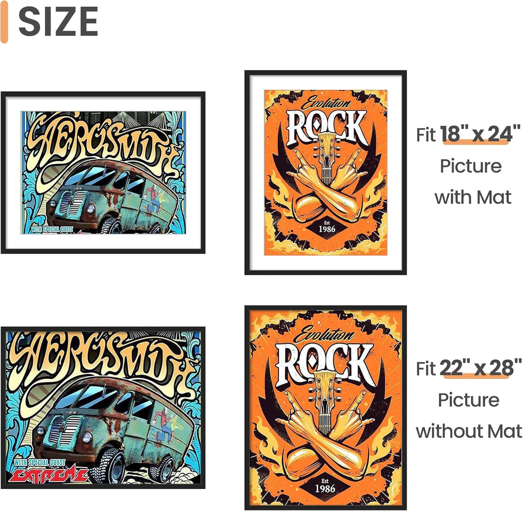 Upsimples 22x28 Poster Frame - Versatile Display for 18x24 Pictures with Mat | Black, 1 Pack