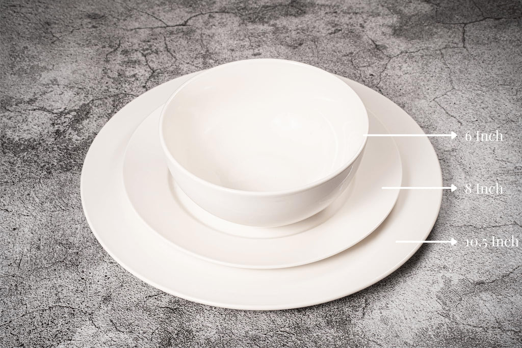 Square House New Bone China 12 Piece Dinnerware Set, Santorini Collection (Pure), White, Daily Use China, Tableware Service for 4