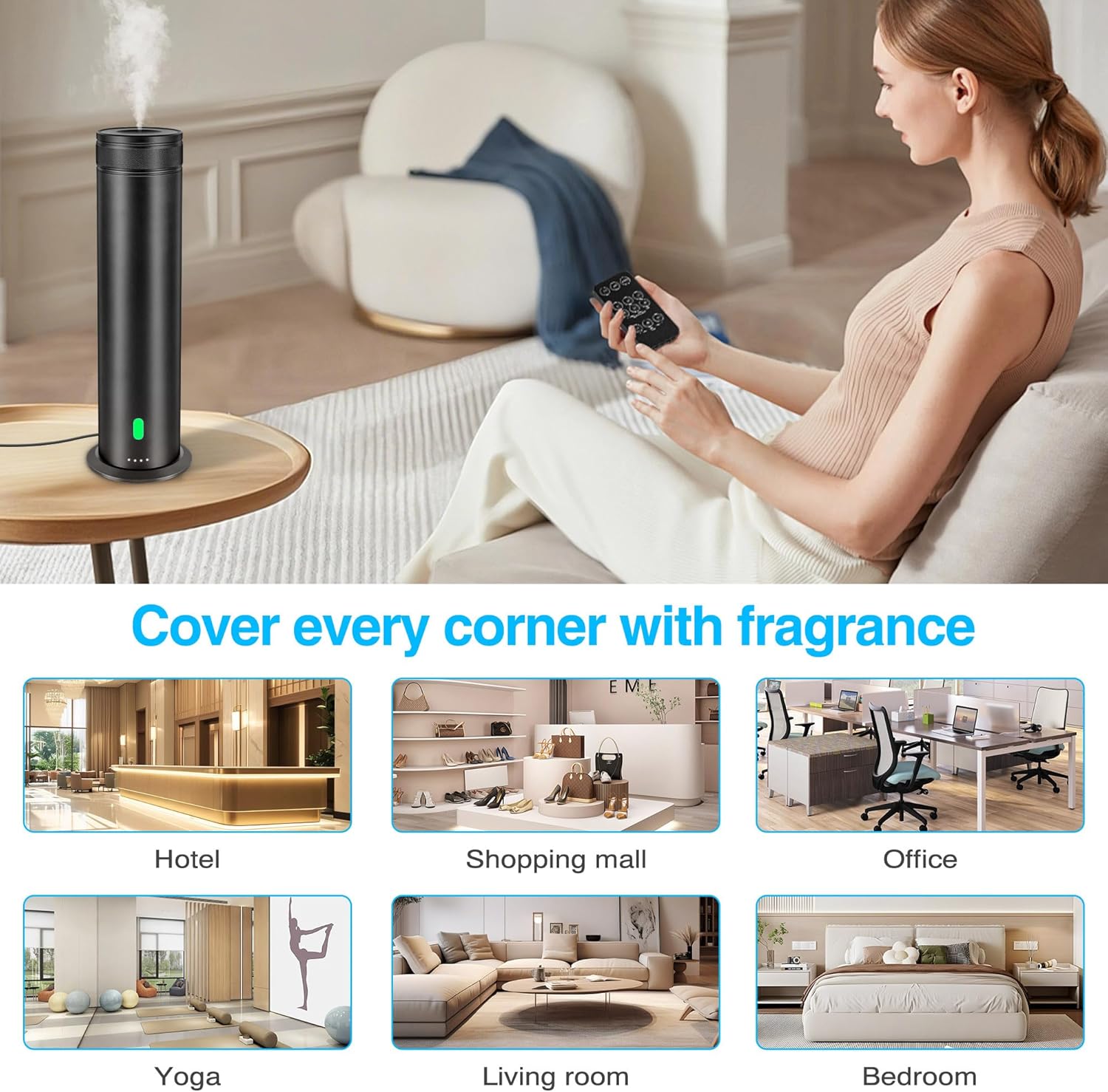 Skiennix Waterless Scent Diffuser Starter Kit | 800 Sq. In. Coverage with 5 Essential Oils & Remote Control