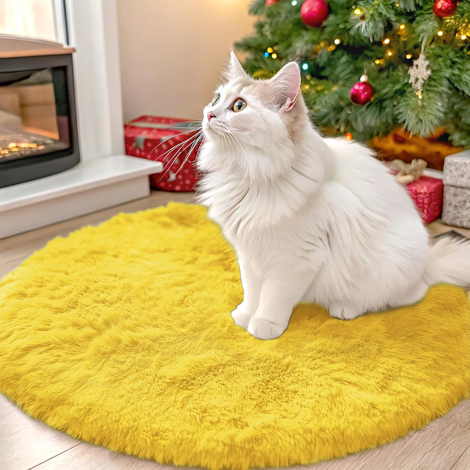 OLANLY Yellow Round Area Rug - Soft, Fluffy, Machine Washable 2 ft Circle Carpet for Bedroom & Nursery Decor
