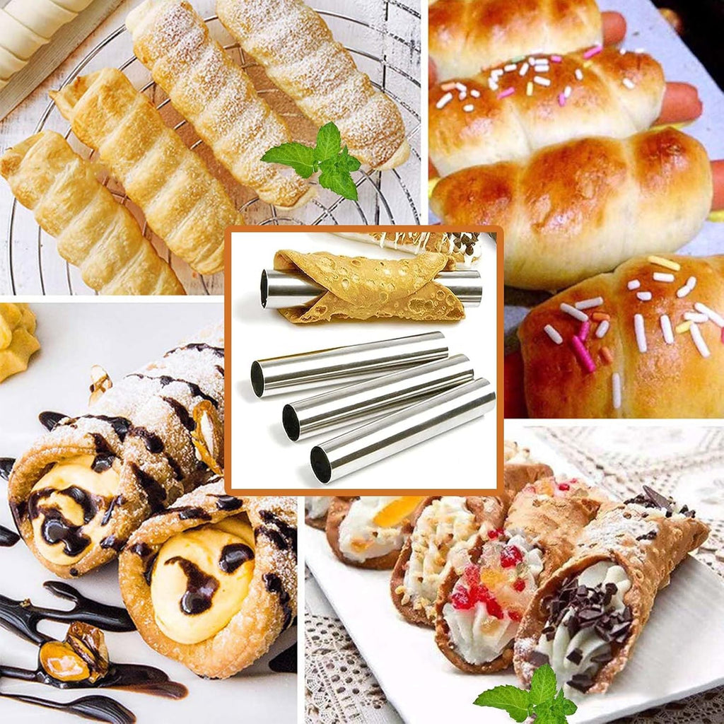 Skiennix Non-Stick Cream Horn Molds - 6 Pcs Stainless Steel Cannoli Tubes | 4.92 Inch Baking Cones