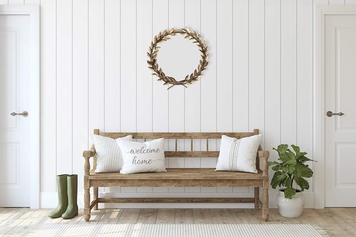 Round Antique Gold Metal Laurel Wreath Wall Mirror