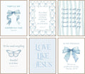Coquette Blue Bow Wall Art | Inspirational Bible Verse Decor for Teen Girls | Light Blue 8x10 Unframed