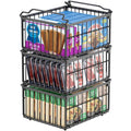 MSERCUOR Freezer Organizer Bins, 3 Pack Big Stackable Deep Chest Freezer Organizer Bins, Foldable Baskets with Handles, Black Storage Container Baskets for 5 to 9 Cu.FT Deep Freezer Sort Frozen Meats