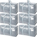TICONN Extra Large Heavy-Duty Moving Bags - Durable Storage with Zippers & Handles | 6 Pack, Light Grey