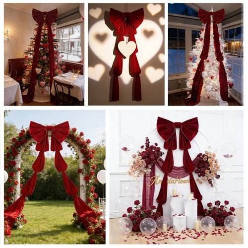 UQJE 32 x 250 in Red Big Bow Valentine's Day Decorations Giant 3D Velvet Ribbon Bows Tree Topper Decor for Party Birthday Christmas
