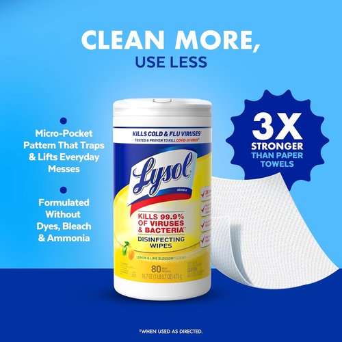 Lysol Disinfecting Wipes - All-Purpose Multi-Surface Cleaner | Lemon & Lime, 80 Count Bundle