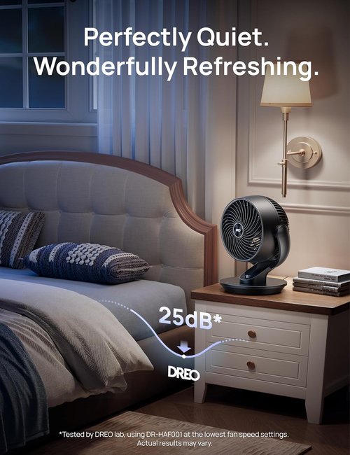 DREO 13-Inch Oscillating Table Fan - Ultra-Quiet 25dB with 120° Tilt & Remote Control | Powerful Airflow for Home & Office