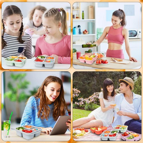 BE OVER QUALITY 4 Pack Meal Prep Containers, 4 Compartment Bento Snack Boxes, Reusable Divided Lunch Box Containers for Adults, Kids, Toddlers, Travel, Work, School