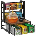 Homode Tea Bag Organizer, 3 Tier Tea Storage Container Box, Wood Tea Station Caddy, Teabag Holder Stand with Drawer Basket, Large Tea Chest Display Rack for Countertop Cabinet Office, Rustic Brown