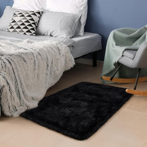 HOMORE Small Black Area Rug - Soft Fluffy 2x3 Feet Bedroom & Desk Mat | Ideal for Nursery & Dorm
