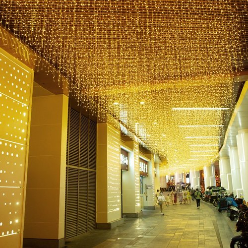 FATONESA LED Icicle Christmas Lights, 13FT 120 LEDs 8 Modes Extendable Eaves Short Curtain Twinkle Dangling Fairy String Lights for Indoor Party Wedding Outdoor Decorations, Warm White, 4M06