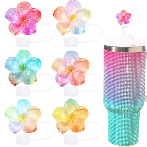 Flower Straw Toppers Set, 10mm Flower Straw Covers Topper for Stanley Cup 30oz 40 0z Tumblers, Cute Summer Themed Cup Toppers for Girls, Reusable and Shiny
