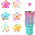 Flower Straw Toppers Set, 10mm Flower Straw Covers Topper for Stanley Cup 30oz 40 0z Tumblers, Cute Summer Themed Cup Toppers for Girls, Reusable and Shiny