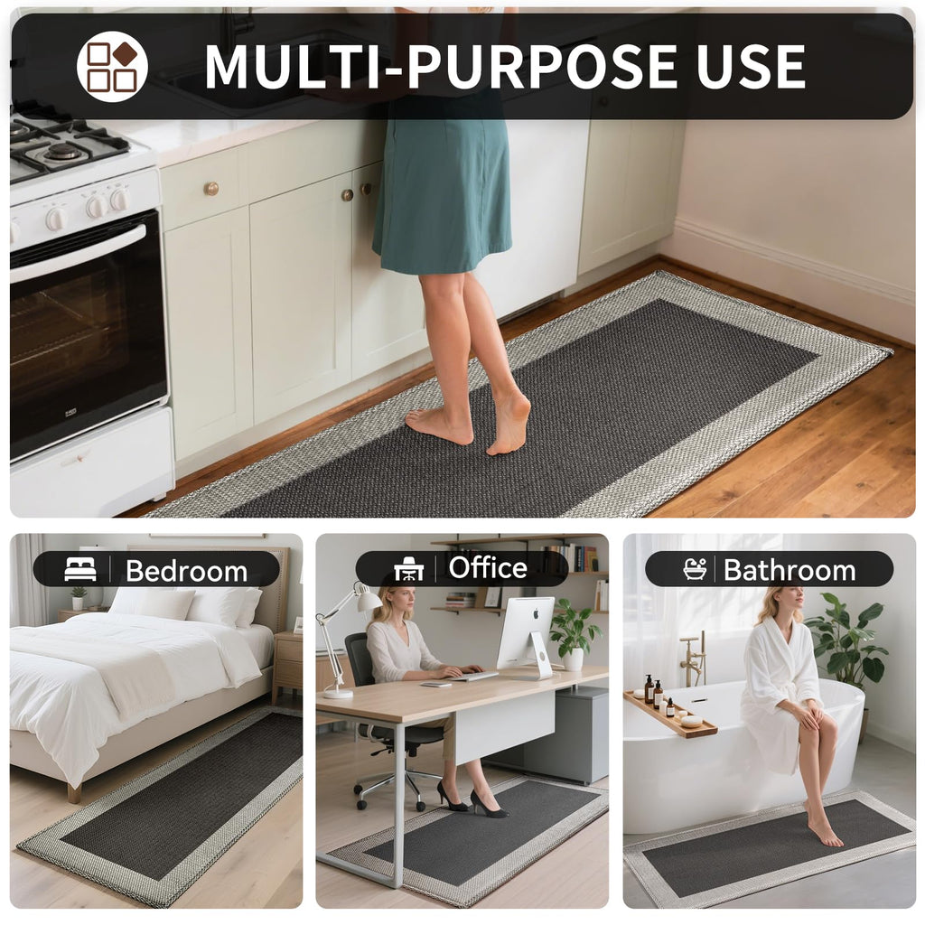 QiCaiJia Anti Fatigue Kitchen Mats for Floor, Super Absorbent Kitchen Rugs Non Slip Washable, Soft Linen Braided Kitchen Runner Rug, Standing Mat Kitchen Sink Mat, Easy to Clean, Brown 17x30