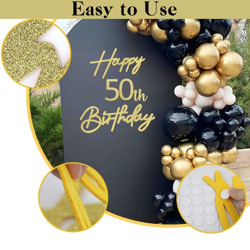 MASTRON Happy Birthday with 0-9 Numbers Sign for Backdrop - Glitter Felt Custom Age Happy Birthday Decal for Balloon Arch Birthday Decorations Baby Shower - Gold