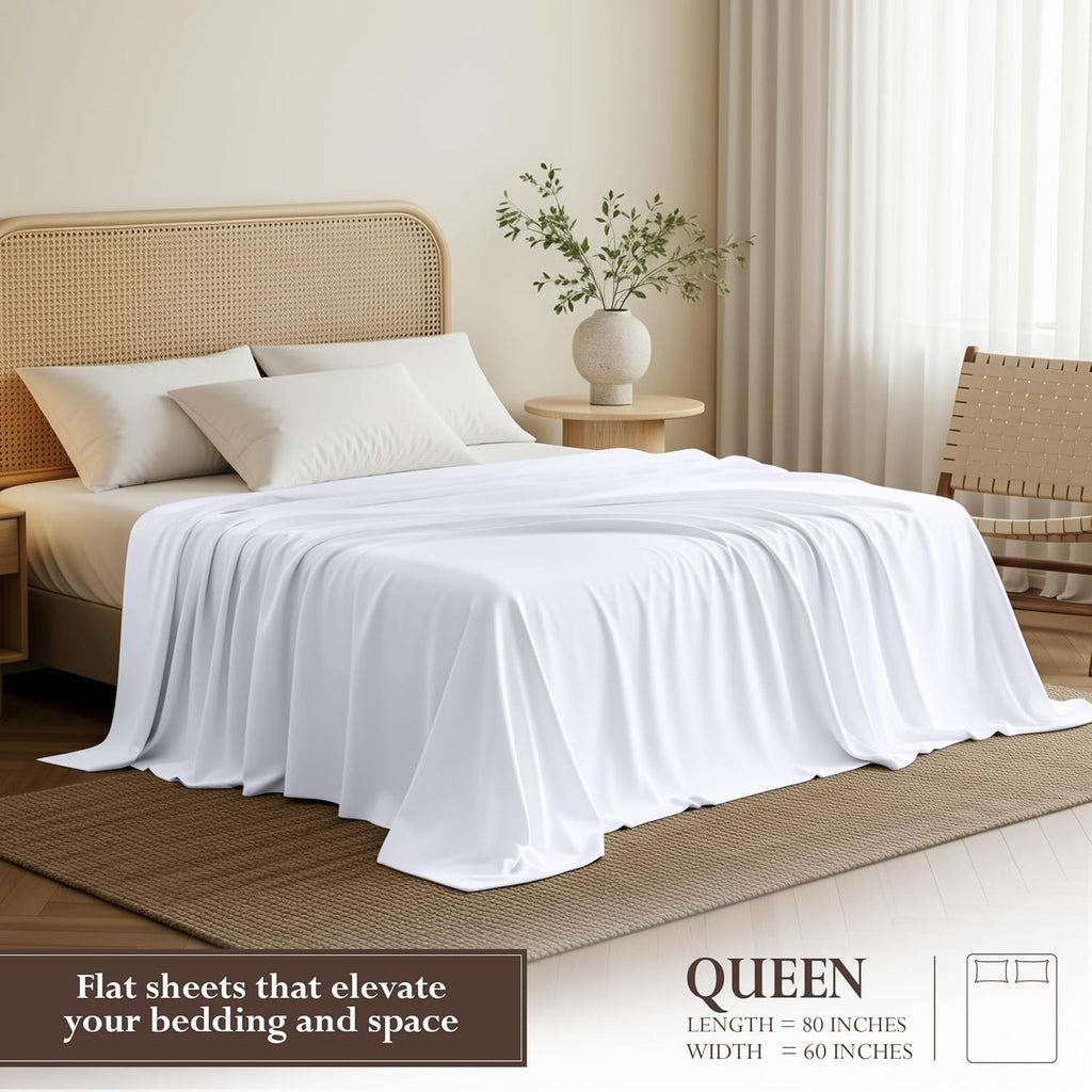 Utopia Bedding Flat Sheet - Soft Brushed Microfiber - Queen Size, White - Fade & Shrink Resistant