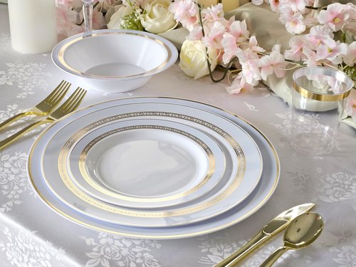 " OCCASIONS " 40 Piece Chargers pack Wedding Party 12'' Disposable Plastic Charger Plates/Chargers (Ritz Blue & Gold)