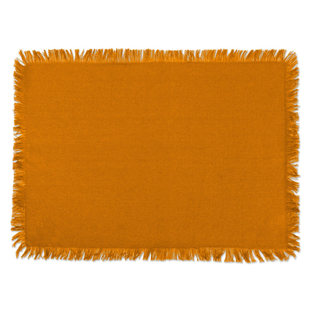 DII Everyday Collection, Fringed Solid Tabletop, Placemat Set, Pumpkin Spice, 6 Piece