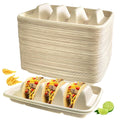 Sibosen 50PCS Disposable Taco Holder for Party，Disposable Taco Plates with 3 Dividers Disposable Taco Holders for Taco Tray Holder, Pulp Fiber Plates Disposable for Taco Tuesday Lazy Susan Taco Bar