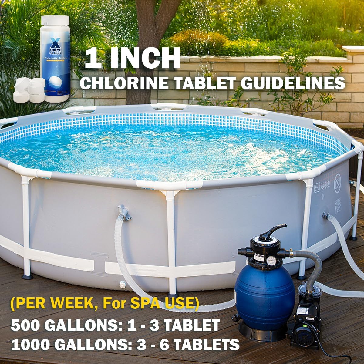 XtremeClear Chlorine Tablets - Long-Lasting 1" Stabilized Tablets for Pools & Spas - 1.5 Pounds