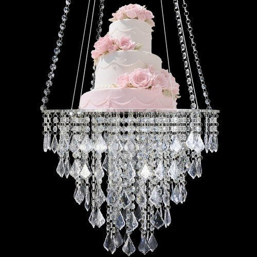 Weysat Hanging Wedding Cake Stands - 17.7'' Faux Acrylic Crystal Chandelier Style Drape Suspended Cake Swing with Crystal Chains Dessert Display Stand for Wedding Birthday Party Decoration