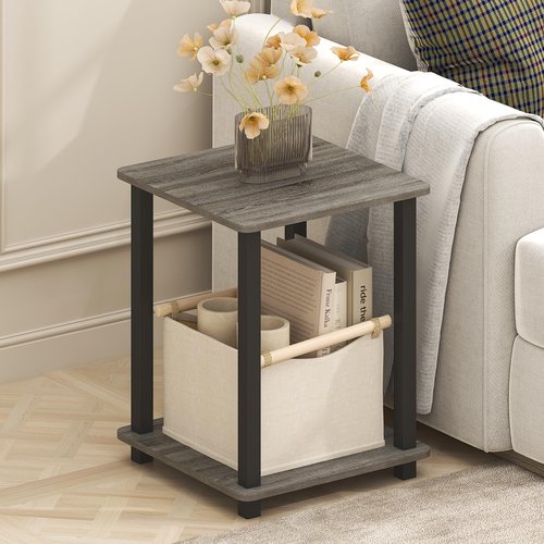 Furinno Simplistic Side Table Set of 2, End Table, Night Stand, Nightstand, Bedside Table, for Living Room, Bedroom, Grey Oak