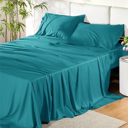 Bedsure Cooling Bed Sheets - Rayon from Bamboo, Breathable & Soft | Full Size, Deep Pocket Up to 16 Inches, Turquoise